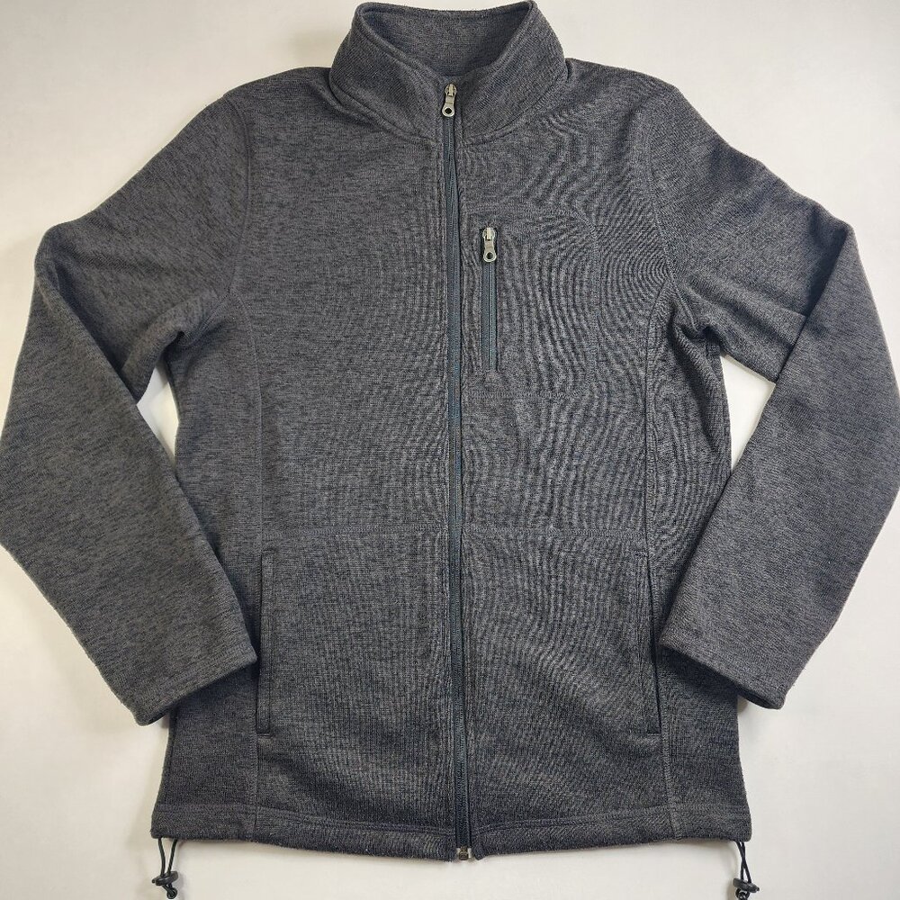 Croft & Barrow Mens Sz S Small Gray Solid Long Sleeve Zip Fleece Sweater Cinch